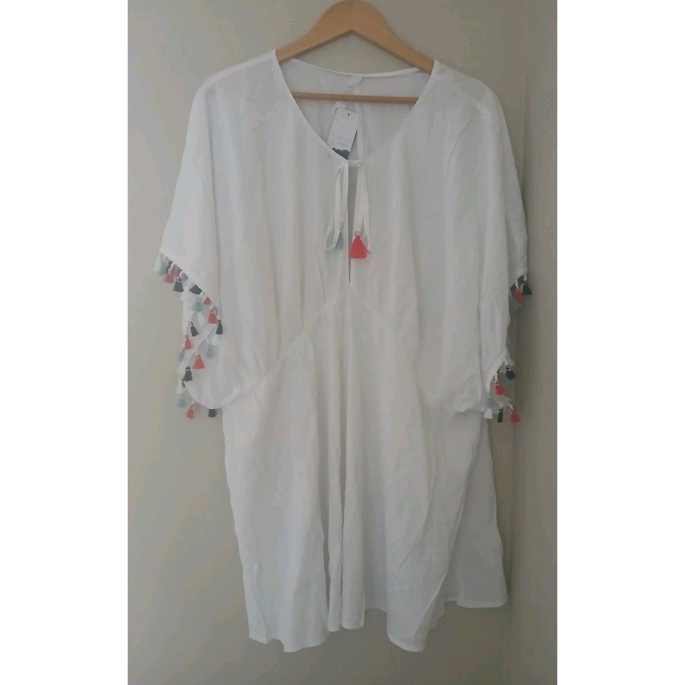 New Swim by Cacique Kaftan Swim Cover Up Plus Size 22/24 Tassels Boho Beach